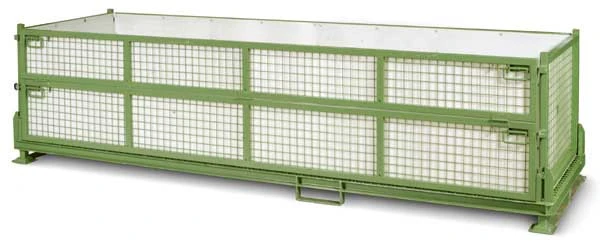 Lange grüne Universalklappgitterbox aufgestellt